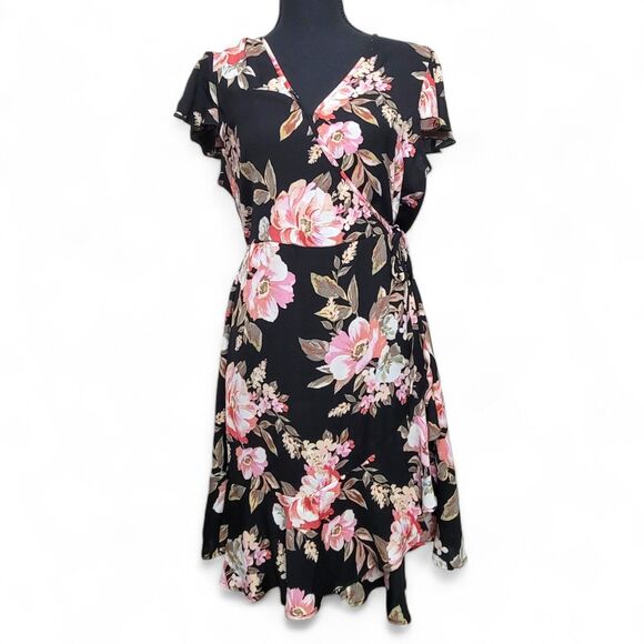 Xhilaration Dresses & Skirts - Xhilaration Mini Dress Juniors Medium Black Pink Floral Romantic Fairy Summer